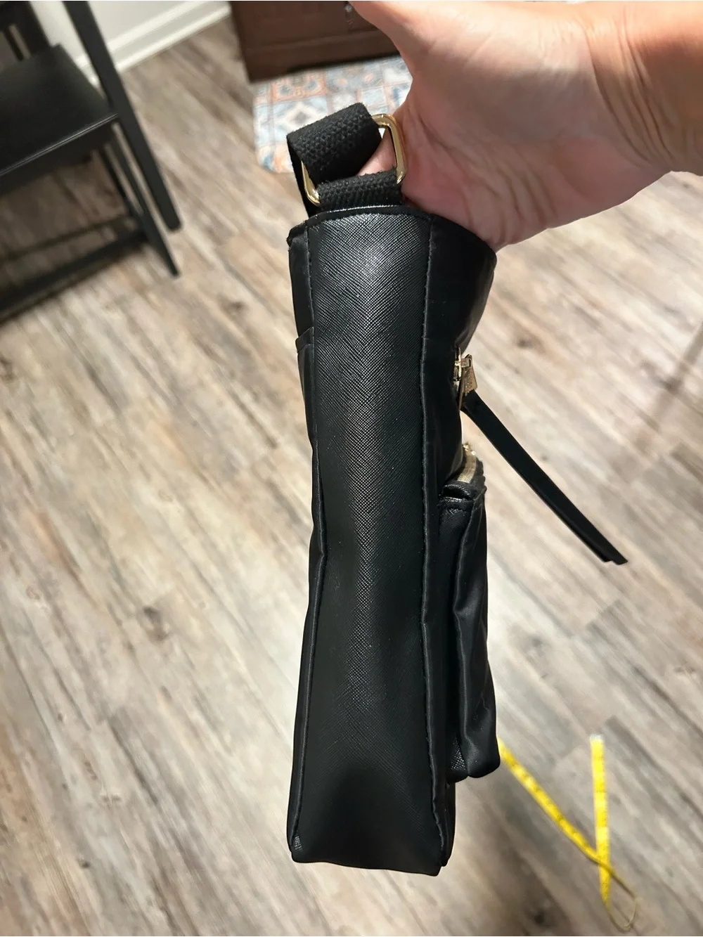 Aimee Kestenberg Black Crossbody Should Bag with Front Zip Pocket & Leather Trim